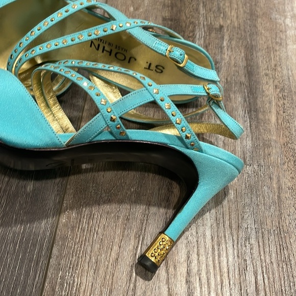 ST. JOHN Aqua Slingback rhinestone heels Made In Italy size 9 “something blue” - Picture 3 of 9